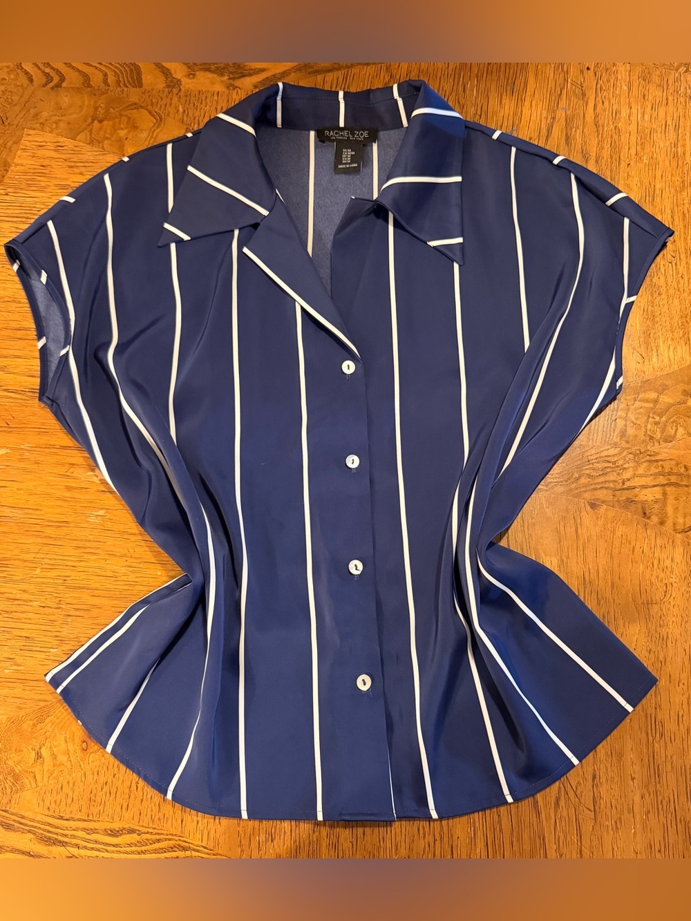 Rachel Zoe Navy & White Vertical Stripe Button-Front Top